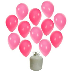 50x Helium ballonnen roze/licht roze 27 cm meisje geboorte + helium tank/cilinder