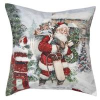 Clayre & Eef Kussenhoes 45x45 cm Wit Polyester Vierkant Kerstman