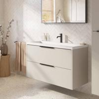 Saqu Lima ondiep badmeubel incl. glans witte wastafel 80x40x64cm kiezel grijs - mat zwarte greep