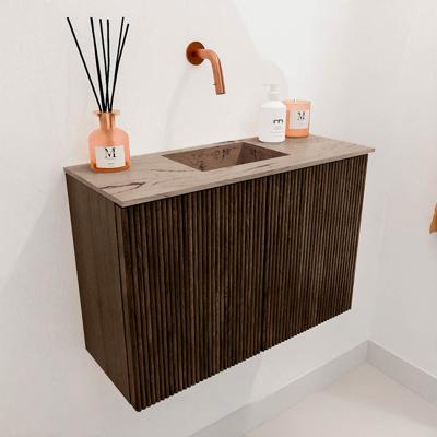 Toiletmeubel Mondiaz Joya Dlux | 60 cm | Meubelkleur Walnut | Faye wastafel Arena Wasbak Midden | Zonder kraangat(en)