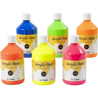 Creativ Company Acrylverf neon, neon kleuren, 6x500 ml/ 1 doos