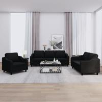 3-delige loungeset met kussens stof zwart