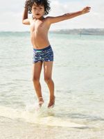 Zwembroek met tropische print jongens marineblauw, gestreept - thumbnail