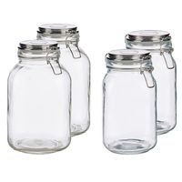 Set van 4x stuks luxe keuken voorraadpotten met klepdeksel zilver 1500 ml en 3000 ml