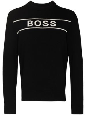 BOSS pull à logo en maille intarsia - Noir