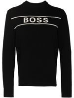 BOSS pull à logo en maille intarsia - Noir
