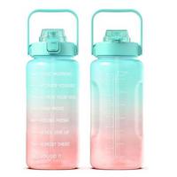 2.2L Waterfles BPA-vrije sportdrinkfles met rietje en tijdsaanduiding Sportieve motiverende waterkan  - Groen/Roze
