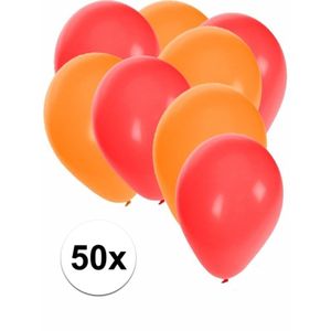 50x ballonnen - 27 cm - rood / oranje versiering