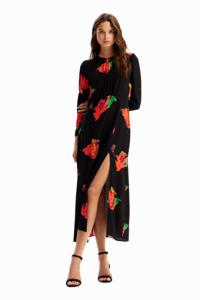 Lange jurk met split en bloemen - BLACK - XL