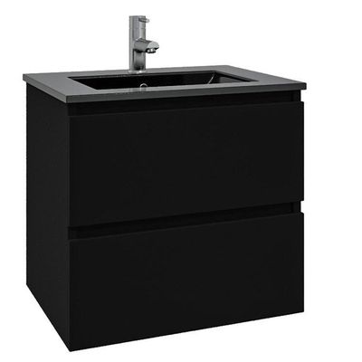 Adema Chaci Badkamermeubelset - 60x46x57cm - 1 keramische wasbak zwart - 1 kraangat - 2 lades - mat zwart SW1212760/SW761654