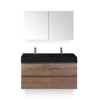 Maxx XL Badmeubelset 120 cm - Tabacco - Wastafel Kube Dubbel Zw 2 kraangaten - met Spiegelkast