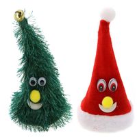 Zingende en dansende figuren - 2x st - kerstboom en kerstmuts - H16 cm - thumbnail