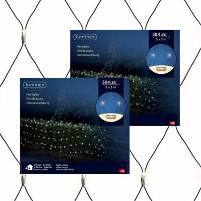 Netverlichting - 2x - 384 led lampjes - warm wit - 300 x 300 cm - kerstverlichting - net Netverlichting - 2x - 384 led lampjes - warm wit - 300 x 300 cm - kerstverlichting - net