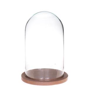 Decoratie stolp - glas - op houten plateau - 14 x 25 cm