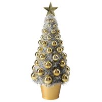 Complete mini kunst kerstboompje/kunstboompje zilver/goud met kerstballen 40 cm - thumbnail