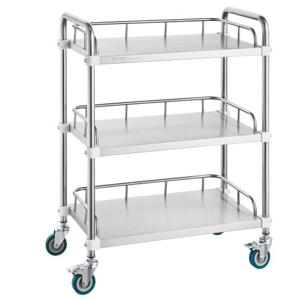 VEVOR Laboratoriumwagen, roestvrijstalen wagen met 3 planken, laboratoriumserveerwagen met zwenkwielen, serveerwagen, tandartswagen voor kliniek, laboratorium, ziekenhuis, salon, 670 x 395 x 867 mm