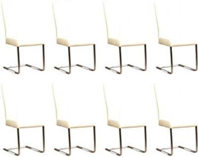 Set van 8 Gebroken witte leren industriële eetkamerstoelen Dare - poot vierkant rvs - Hermes Leer Bianco (gebroken wit leer)