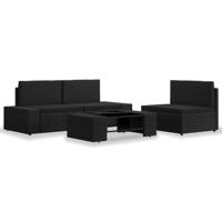 4-delige Loungeset poly rattan zwart