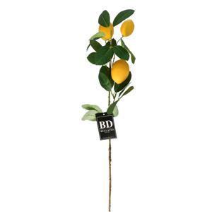 Kunstbloem citrusfruit tak citroen - 3x - 74 cm - geel - losse steel - Kunst zijdebloemen