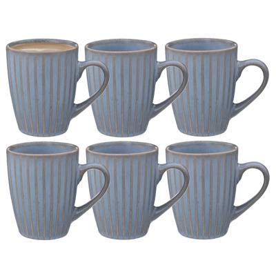 Koffiemokken Rome - 6x stuks - Keramiek - blauw - 380 ml - 9 x 11 cm - old stone look