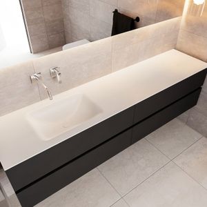 Badkamermeubel Solid Surface BWS Oslo 200x45 cm Mat Zwart Urban Links (0 kraangaten, 4 lades)