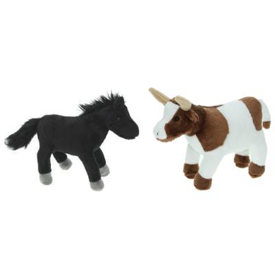Pluche knuffel boerderijdieren set - Koe en Paardje - van 22 cm - Zachte kinder knuffels - cadeau