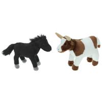 Pluche knuffel boerderijdieren set - Koe en Paardje - van 22 cm - Zachte kinder knuffels - cadeau