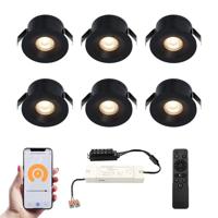 Set van 6 Cadiz Smart LED Mini Inbouwspots - Veranda spots - 12V 3W 200lm - Dimbaar - Wifi & Bluetooth - 2700K - IP44 waterdicht - Zwart