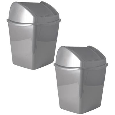 Hega Hogar Aanrecht vuilnisbakje - 2x - met klepdeksel - grijs - 1 liter - kunststof - 13 x 11 x 17