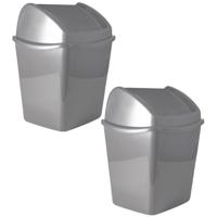 Hega Hogar Aanrecht vuilnisbakje - 2x - met klepdeksel - grijs - 1 liter - kunststof - 13 x 11 x 17