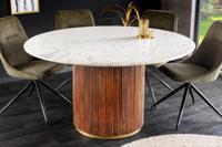 Ronde eettafel GATSBY 140 cm bruin goud mangohout wit marmeren blad kolomvoet - 45830