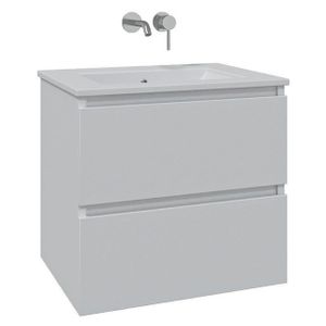 Adema Chaci Badkamermeubelset - 60x46x57cm - 1 keramische wasbak wit - zonder kraangaten - 2 lades - mat wit SW1212762/SW773925