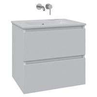 Adema Chaci Badkamermeubelset - 60x46x57cm - 1 keramische wasbak wit - zonder kraangaten - 2 lades - mat wit SW1212762/SW773925