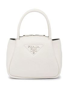 Prada mini sac en cuir à plaque logo - Blanc