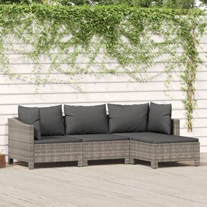 4-delige Loungeset met kussens poly rattan grijs