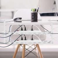 Maclean kabelopbergsysteem voor onder het bureau, max. belasting 5kg, max. 728 mm, 2 niveaus, wit, MC-102 W