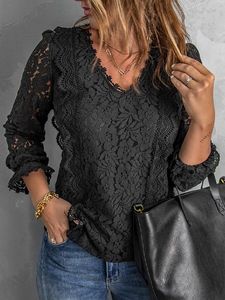 Lace Plain V Neck Casual Shirt