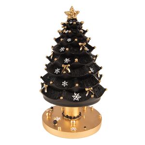 HAES DECO - Muziekdoos Kerstboom Ø 11x20 cm - Zwart - Kerst Figuur, Kerstdecoratie