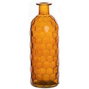 Bloemenvaas - oranje - transparant glas honingraat - D7 x H20 cm