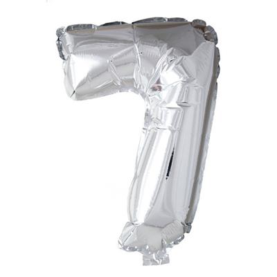 Folie ballon nummer &apos;7&apos; zilver 40cm