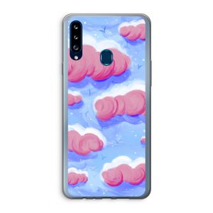 Roze wolken met vogels: Samsung Galaxy A20s Transparant Hoesje