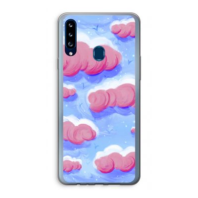 Roze wolken met vogels: Samsung Galaxy A20s Transparant Hoesje
