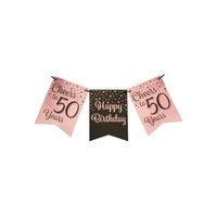 Verjaardagsslinger Vaandel 50 Jaar Roze/Zwart (6m)