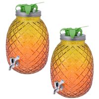 2x Stuks glazen drank dispenser ananas geel/oranje 4,7 liter - Drankdispensers - thumbnail