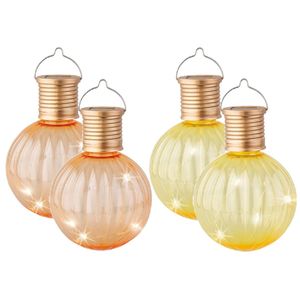 Set van 4x stuks buiten led gele en oranje lampion solar verlichting 11 cm