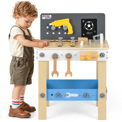 Gereedschapsbank voor Kinderen Houten Speelset voor Peuters met Prikbord Krijtbord en Opbergplank Gereedschapsset voor Kinderen 3+