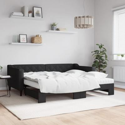 Slaapbank met onderschuifbed en matrassen 90x190 cm stof zwart