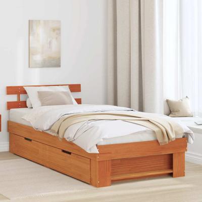 Bedframe met lade met hoofdeinde met opslag Wasbruin 75 x 190 cm Massief grenenhout
