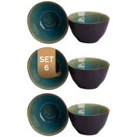 Palmer Schaal Lotus 15 cm 1 l Turquoise Zwart Stoneware 6 stuks