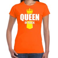 Koningsdag t-shirt Queen of rock met kroontje oranje voor dames